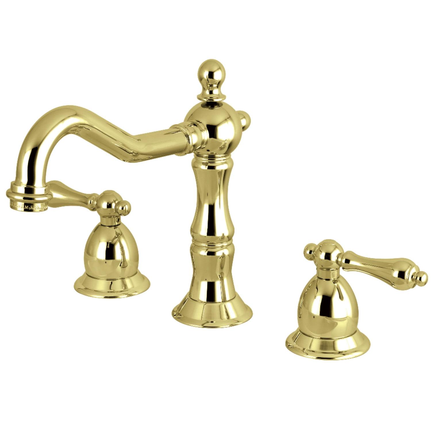 Kingston Brass Heritage Two-Handle 3-Hole Deck Mount Widespread Bathroom Faucet with Brass Pop-Up Drain