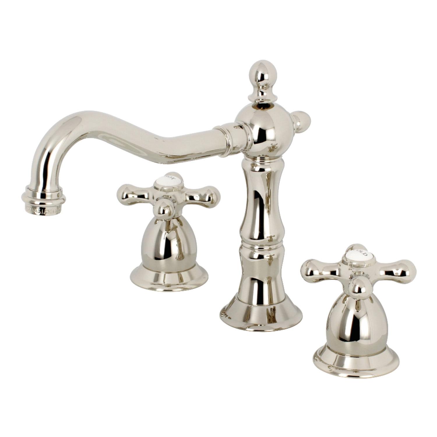 Kingston Brass Heritage Two-Handle 3-Hole Deck Mount Widespread Bathroom Faucet with Brass Pop-Up Drain