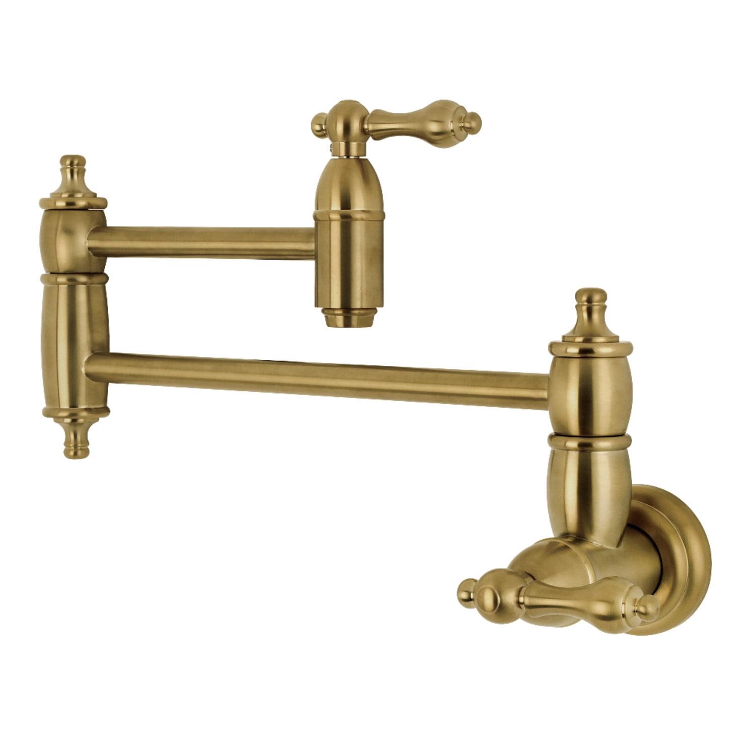 Brushed Brass Dual Handle Wall Mount Pot Filler Faucet