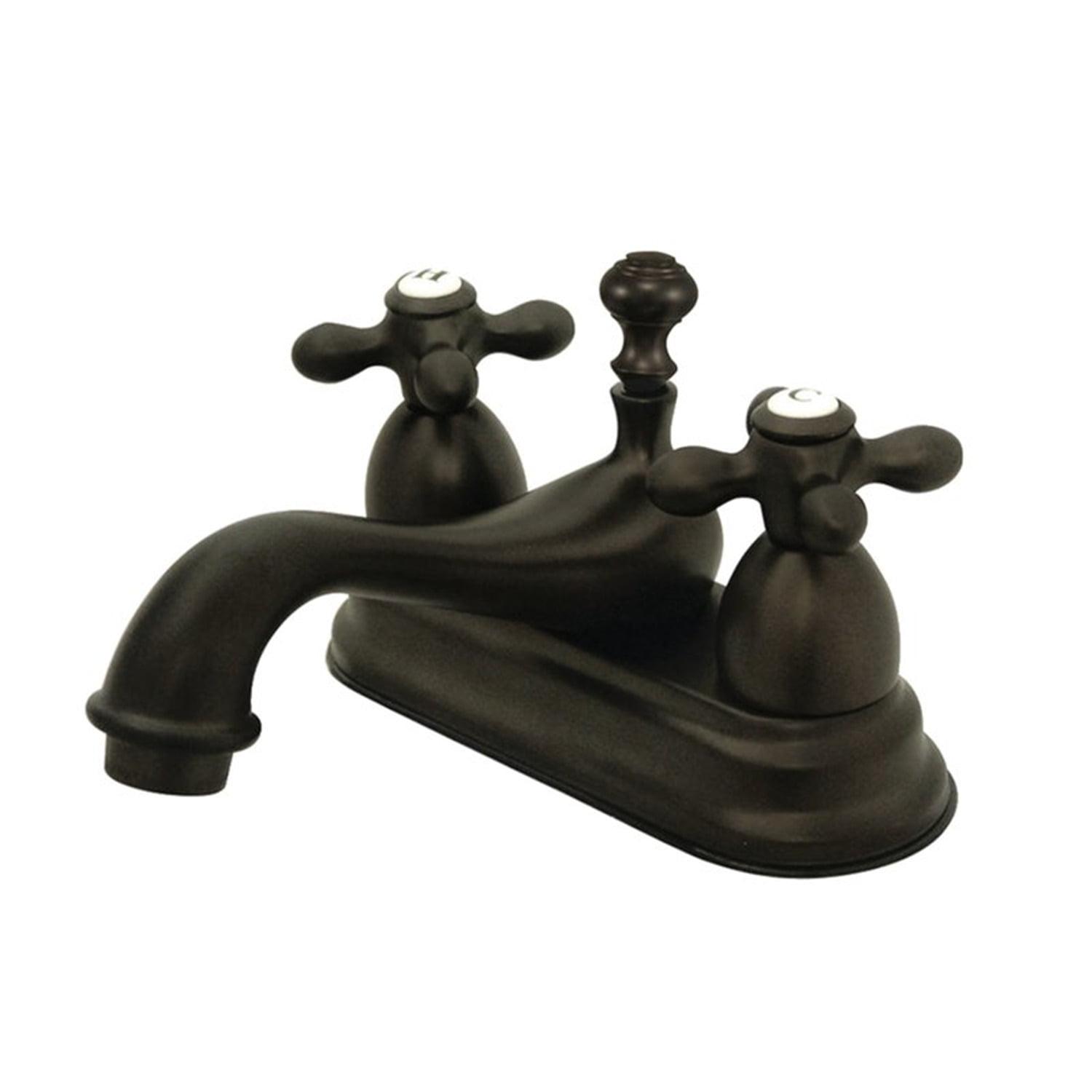 Kingston Brass Restoration Two-Handle 3-Hole Deck Mount 4" Centerset Bathroom Faucet with Brass Pop-Up