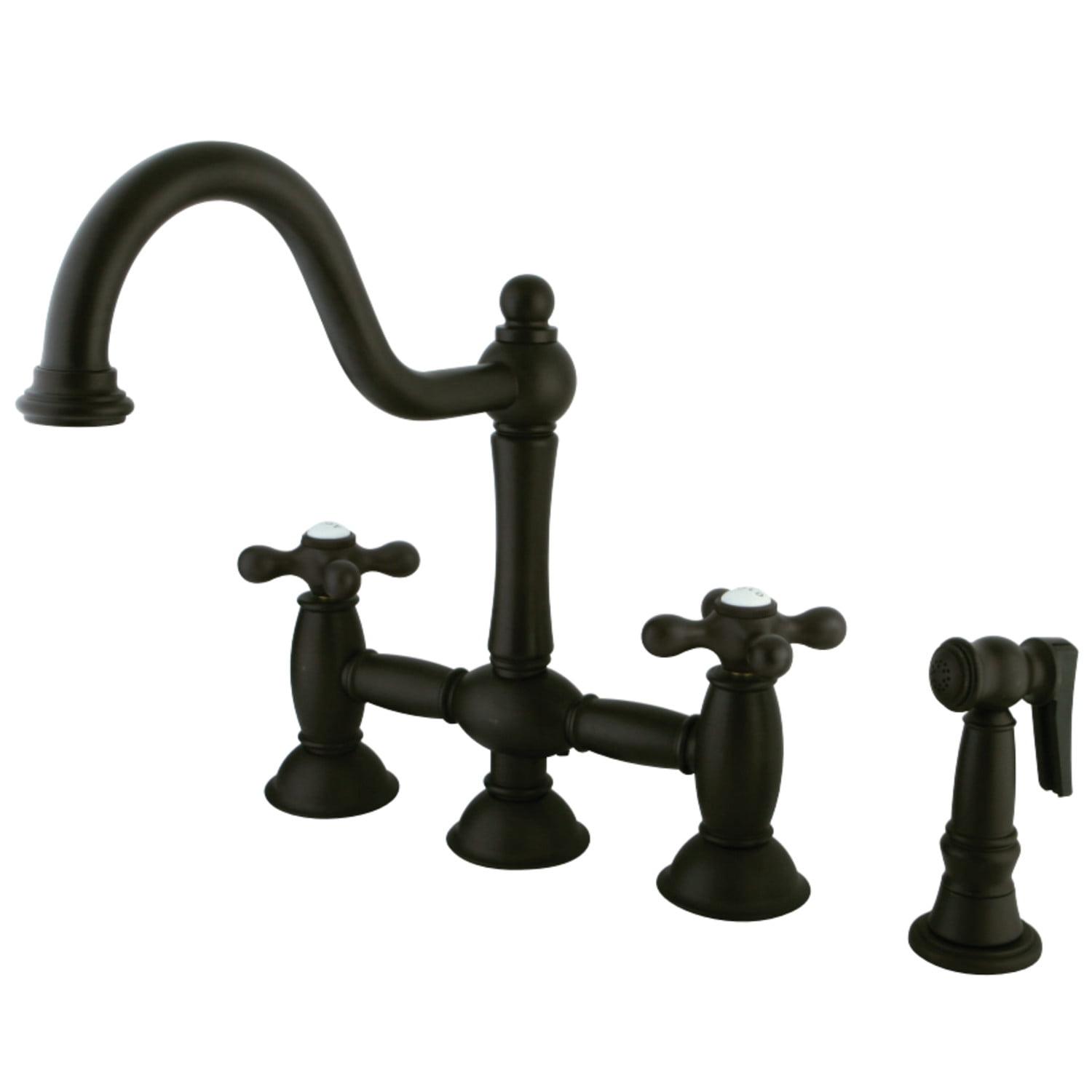 Oil Rubbed Bronze Bridge Kitchen Faucet with Brass Sprayer