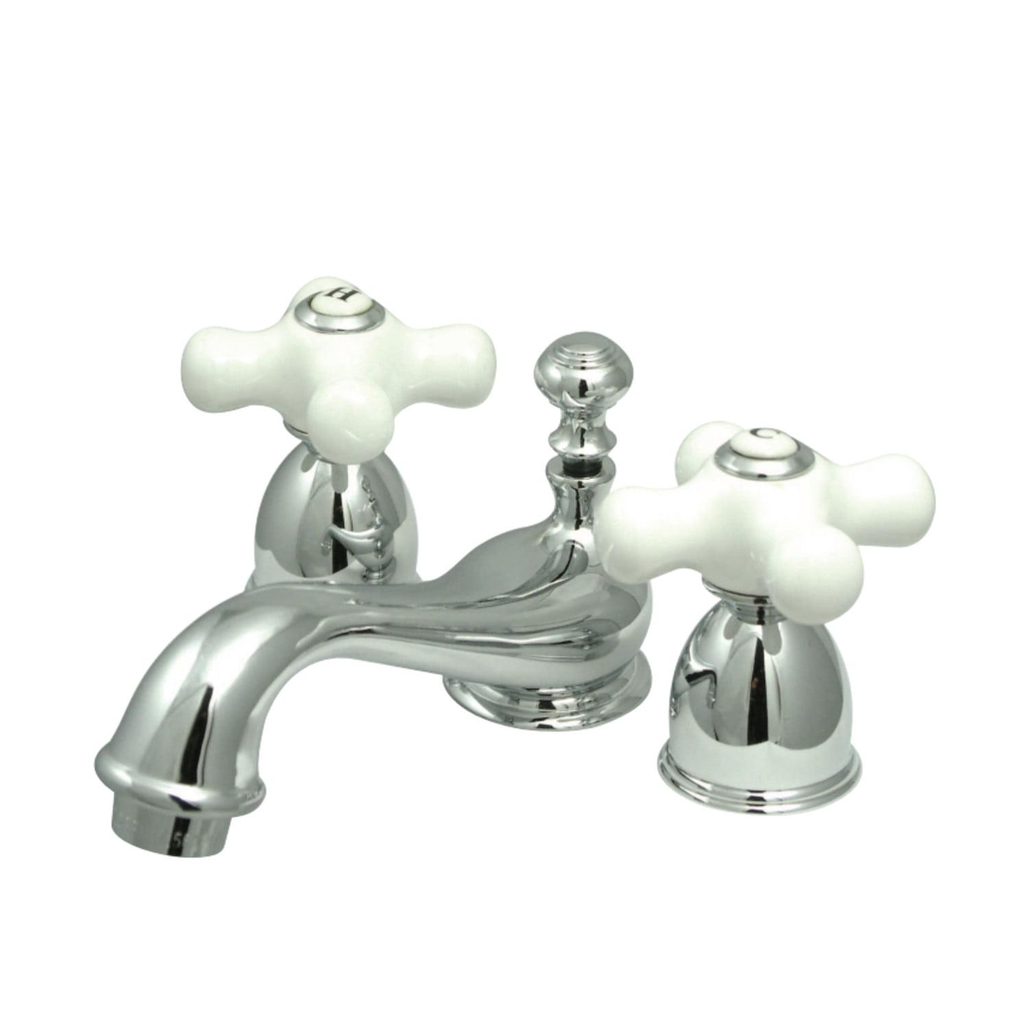 Restoration Polished Chrome Mini-Widespread Bathroom Faucet with Porcelain Cross Handle