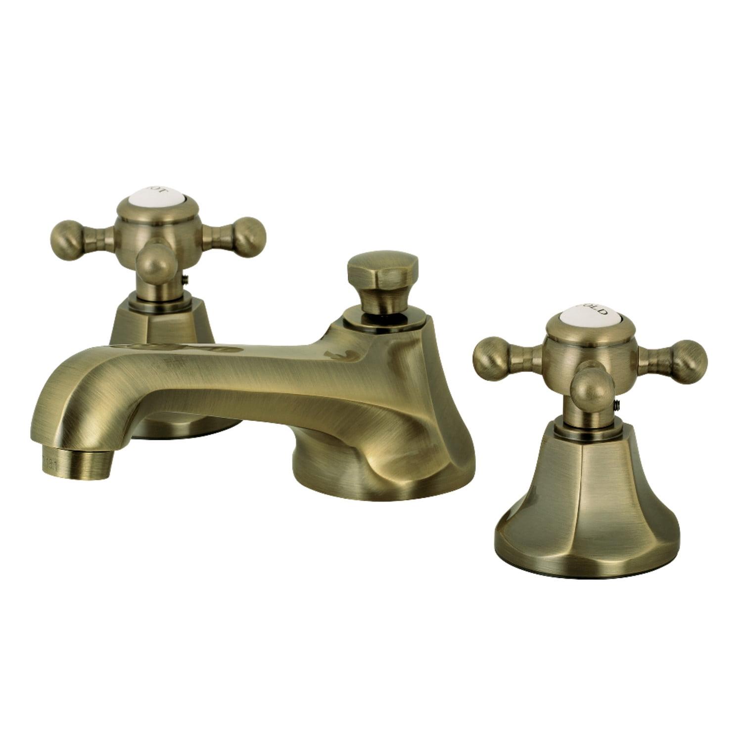 Kingston Brass Metropolitan Two-Handle 3-Hole Deck Mount Widespread Bathroom Faucet with Brass Pop-Up Drain