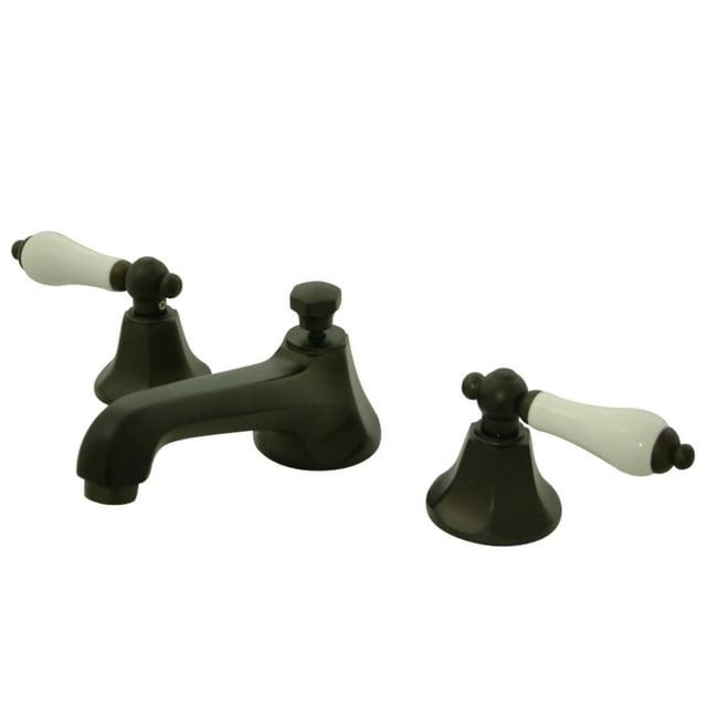 Kingston Brass Metropolitan Two-Handle 3-Hole Deck Mount Widespread Bathroom Faucet with Brass Pop-Up Drain