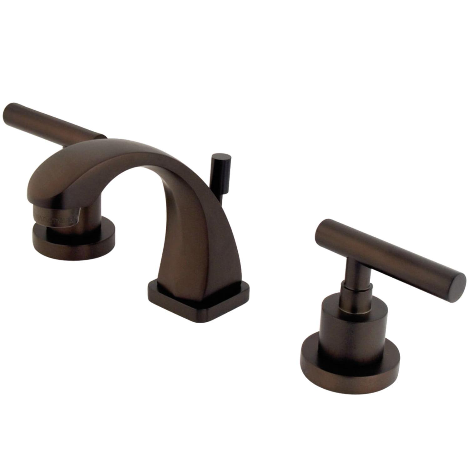 Kingston Brass Manhattan Two-Handle 3-Hole Deck Mount Widespread Bathroom Faucet with Brass Pop-Up Drain