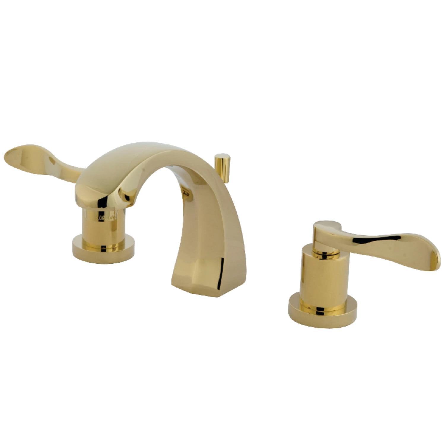 Kingston Brass NuWave Two-Handle 3-Hole Deck Mount Widespread Bathroom Faucet with Brass Pop-Up Drain