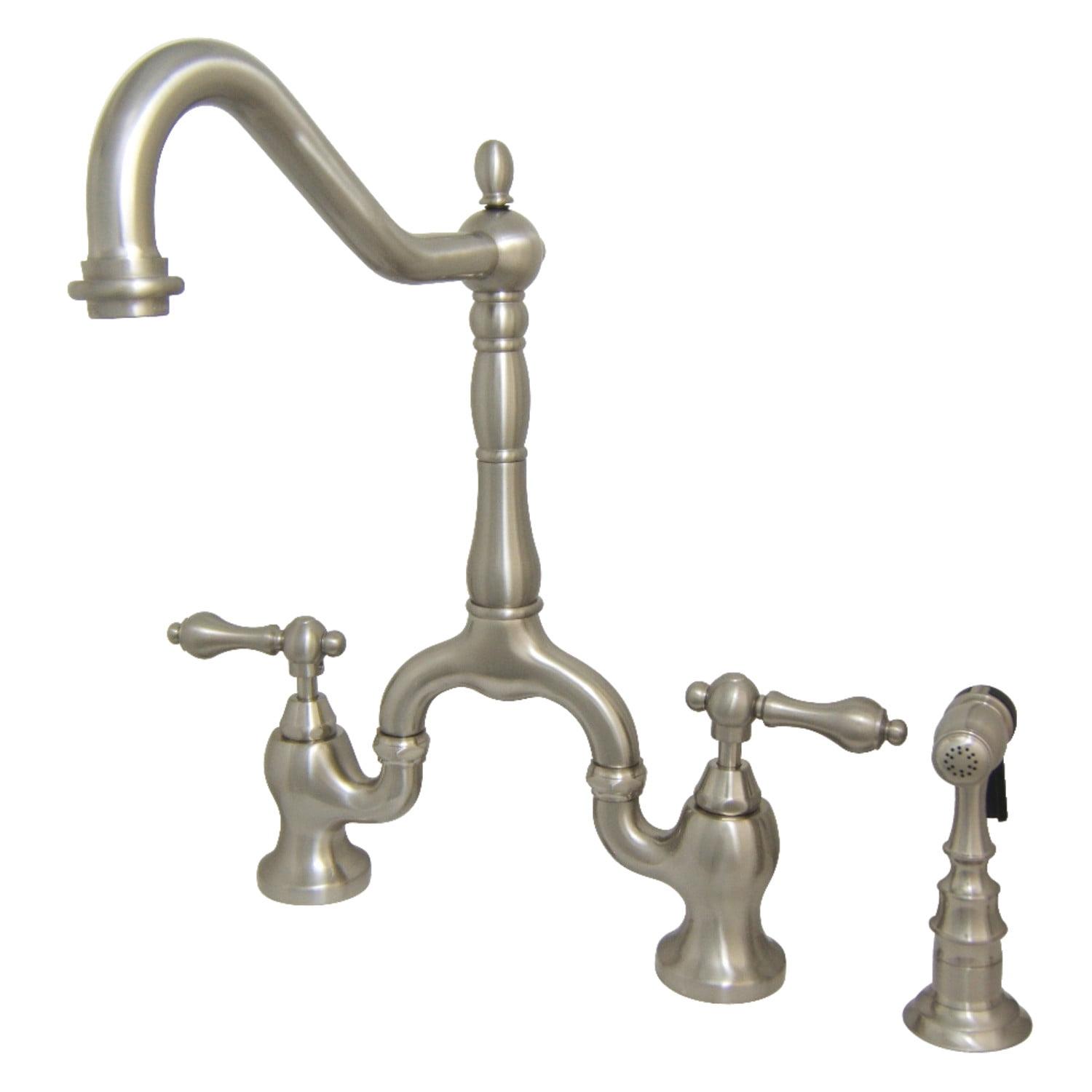 Kingston Brass English Country Two-Handle 3-Hole Deck Mount Bridge Kitchen Faucet with Brass Side Sprayer