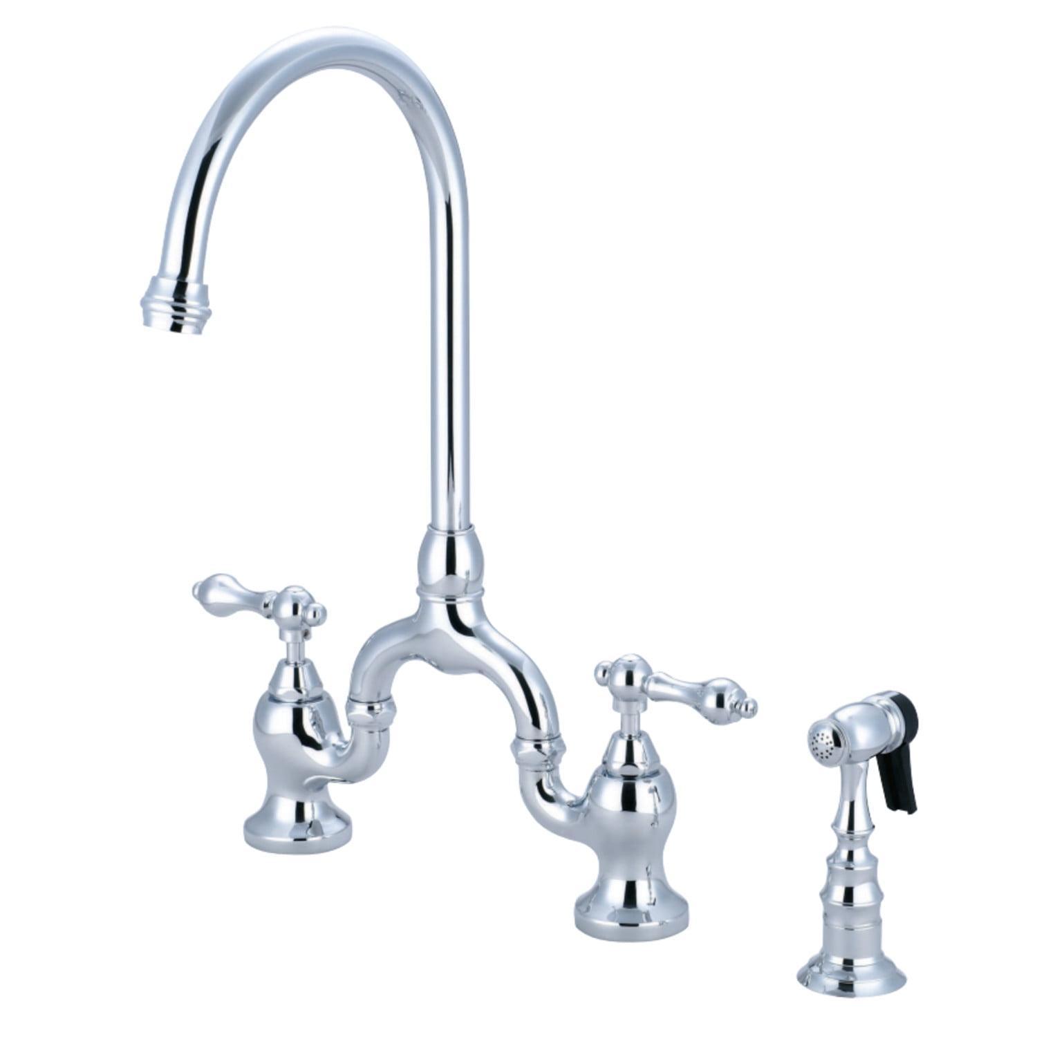 Kingston Brass English Country Two-Handle 3-Hole Deck Mount Bridge Kitchen Faucet with Brass Side Sprayer