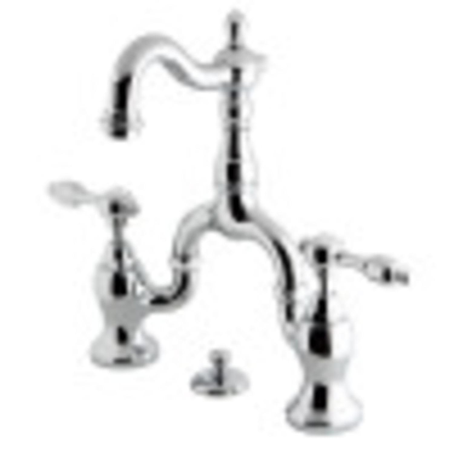 Tudor Bridge Polished Chrome Bathroom Faucet with Brass Pop-Up