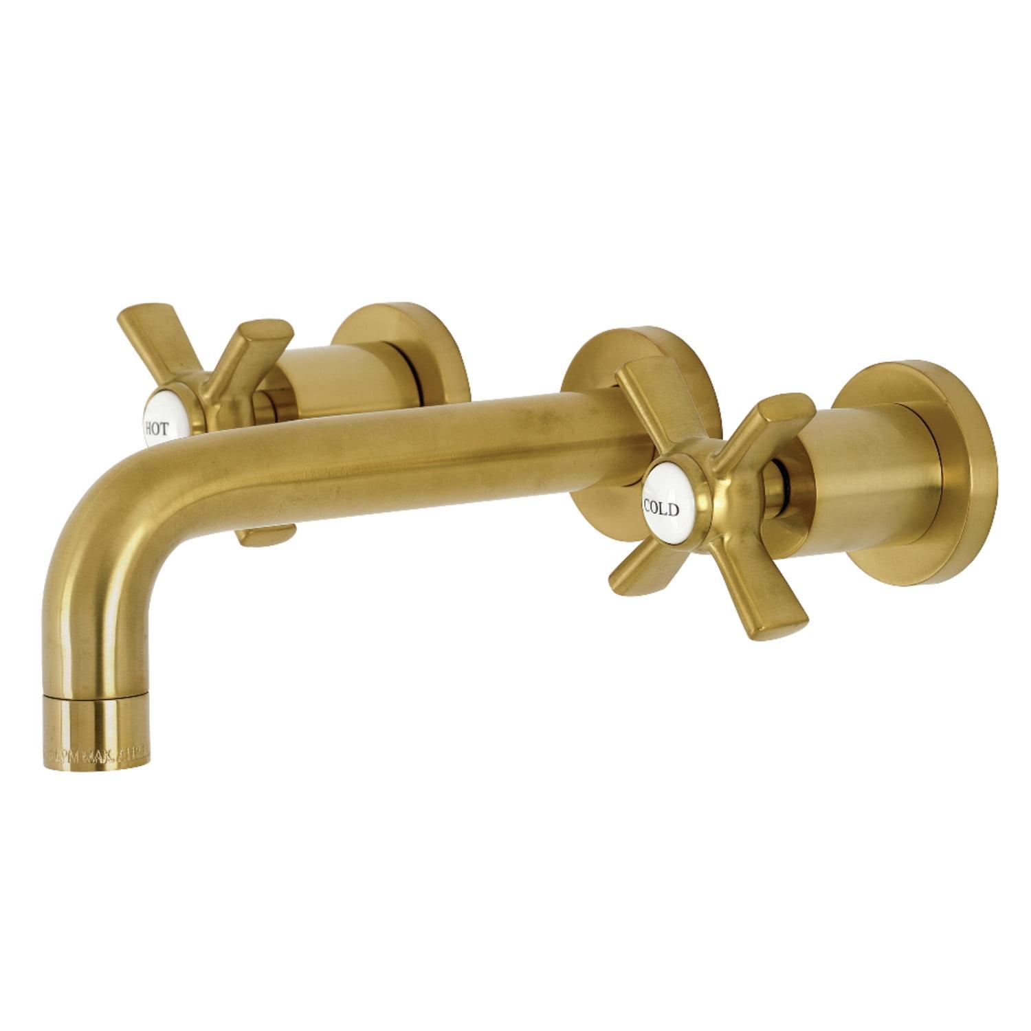 Elegant Art Deco Inspired Brushed Brass Wall Mount Bathroom Faucet