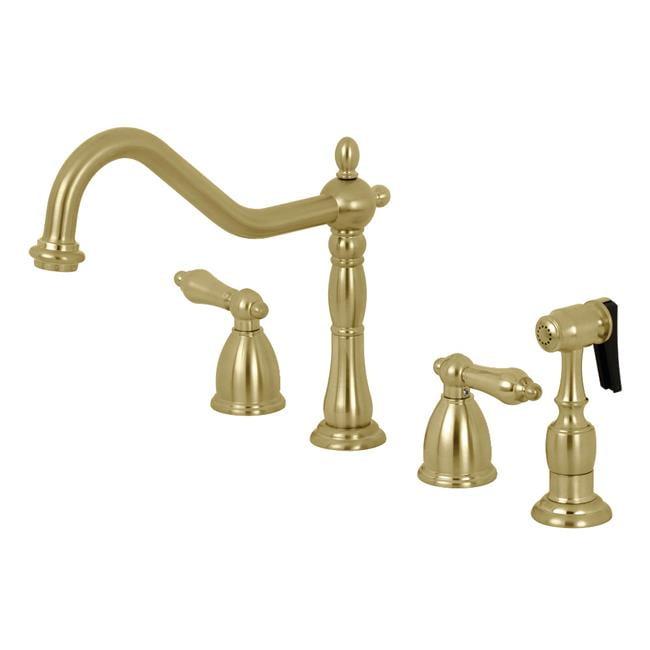 Elegant 8-Inch Widespread Brushed Brass Kitchen Faucet with Side Sprayer