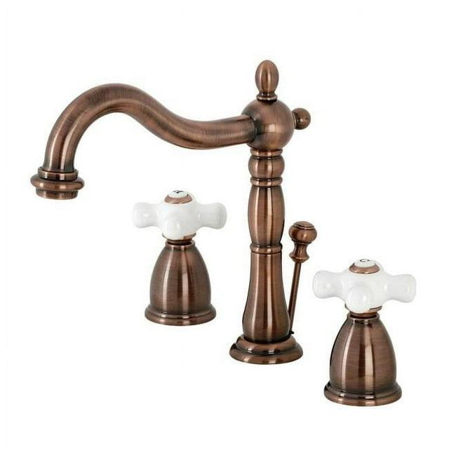 Kingston Brass Heritage Two-Handle 3-Hole Deck Mount Widespread Bathroom Faucet with Brass Pop-Up Drain