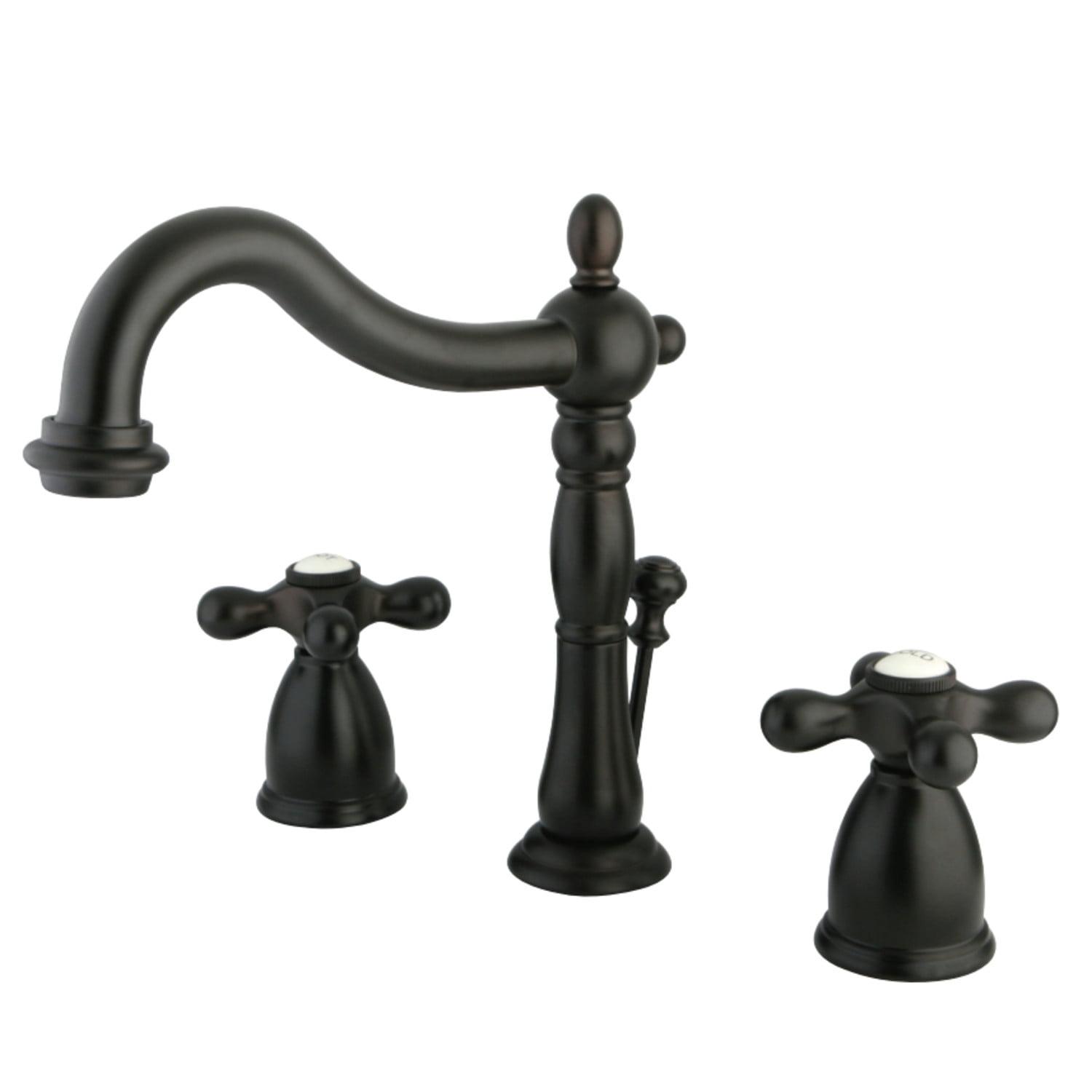 Kingston Brass Heritage Two-Handle 3-Hole Deck Mount Widespread Bathroom Faucet with Pop-Up Drain