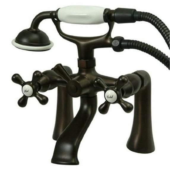 Kingston Brass Kingston Three-Handle 2-Hole Deck Mount Clawfoot Tub Faucet with Hand Shower