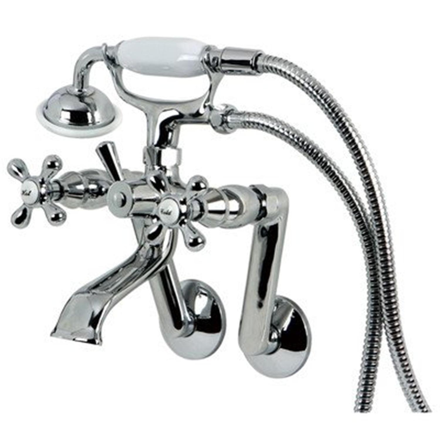 Kingston Brass Kingston Three-Handle 2-Hole Tub Wall Mount Clawfoot Tub Faucet with Hand Shower