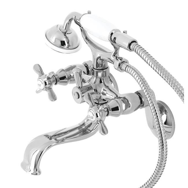 Kingston Brass Essex Three-Handle 2-Hole Wall Mount Clawfoot Tub Faucet with Handshower