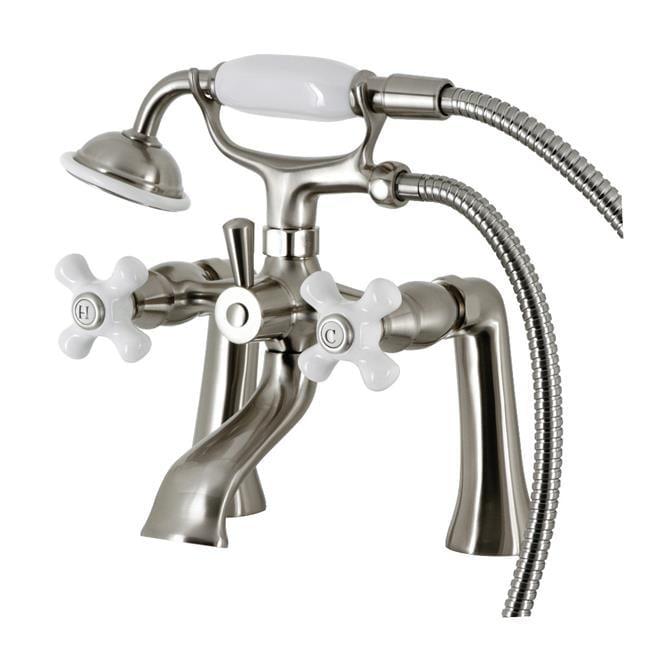 Kingston Brass Kingston Three-Handle 2-Hole Deck Mount Clawfoot Tub Faucet with Hand Shower