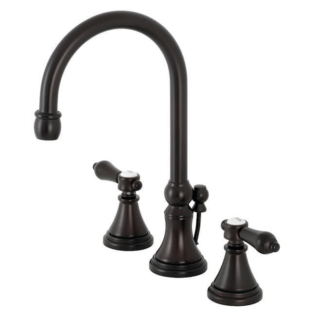 Kingston Brass Heirloom Two-Handle 3-Hole Deck Mount Widespread Bathroom Faucet with Brass Pop-Up Drain