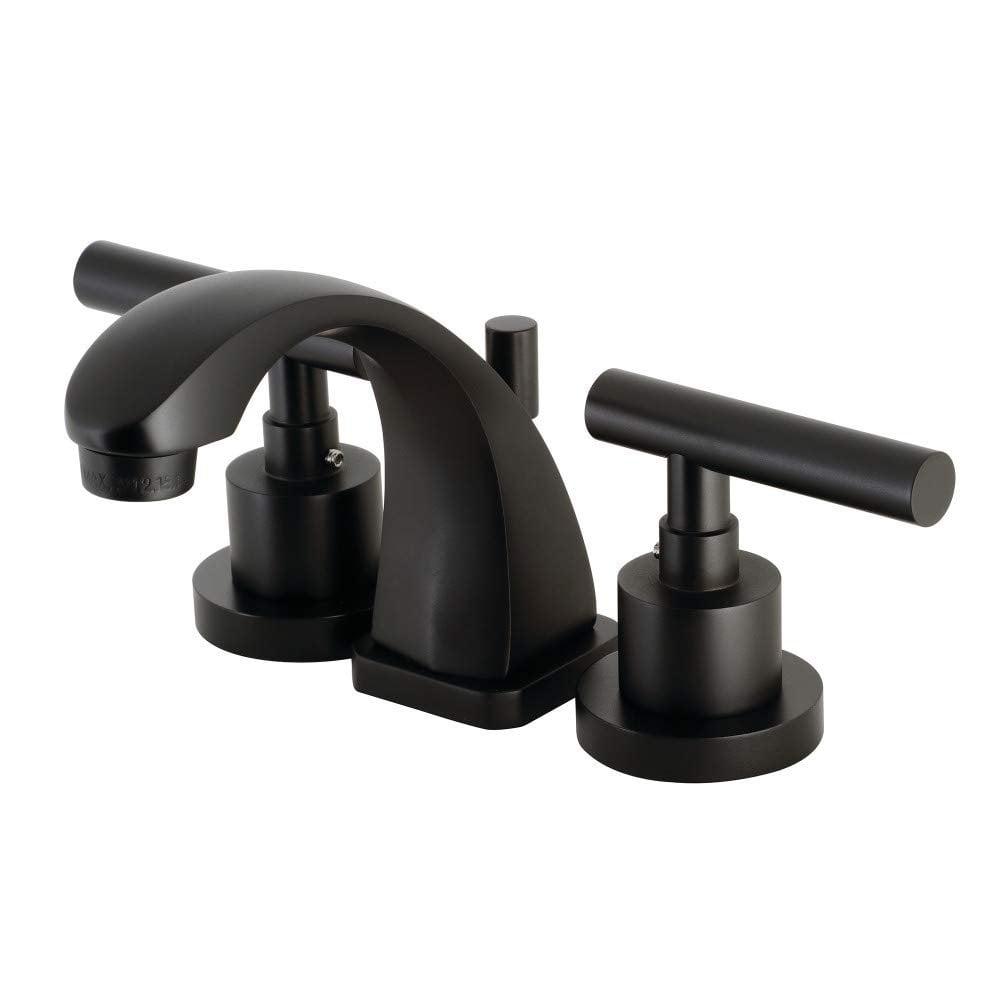 Kingston Brass Manhattan Two-Handle 3-Hole Deck Mount Widespread Bathroom Faucet with Brass Pop-Up Drain