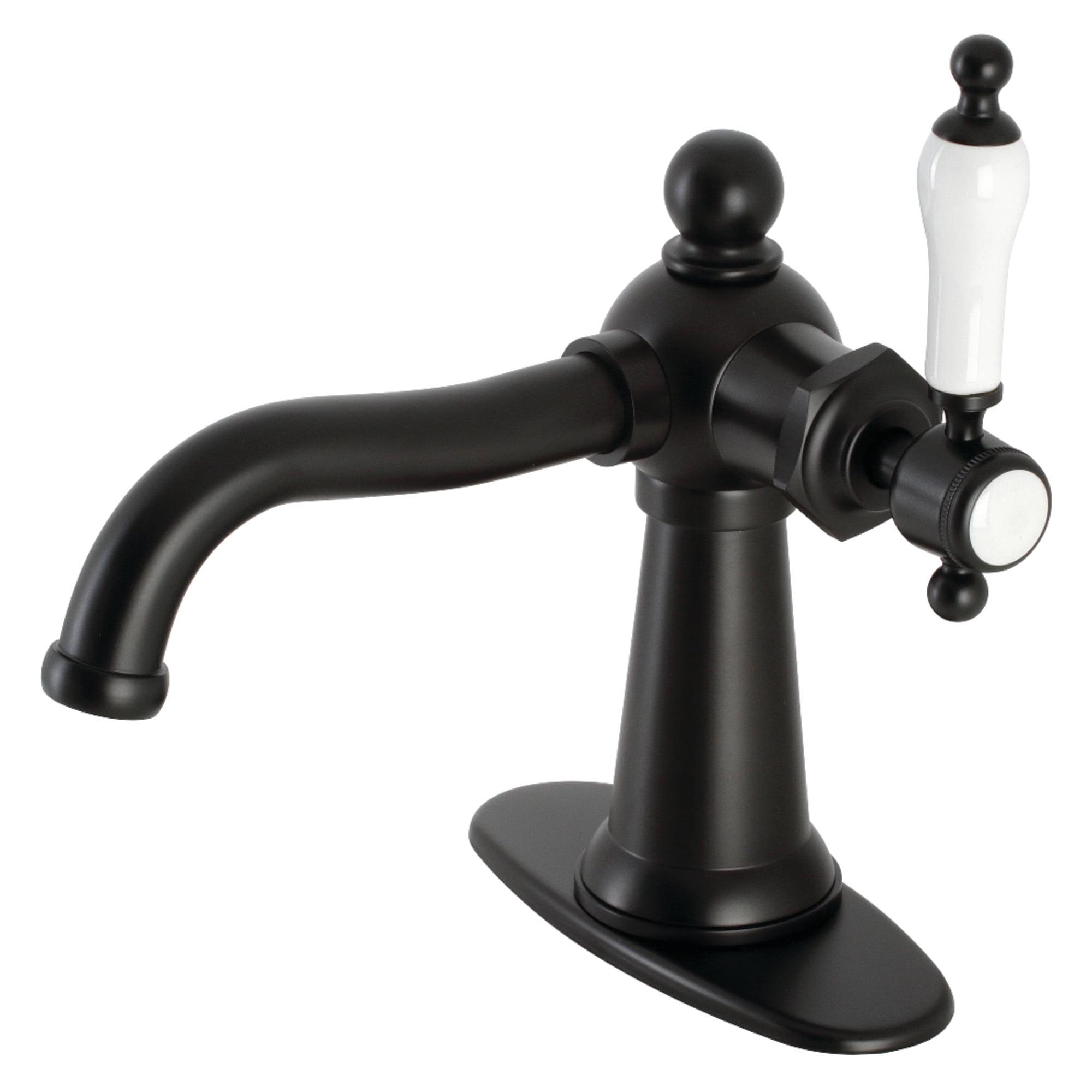 Kingston Brass KSD154KLMB Nautical One-Handle Single-Hole Bathroom Faucet with Deck Plate and Push Pop-Up Drain, Matte Black
