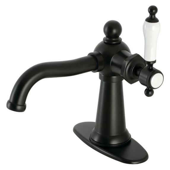 Kingston Brass KSD154KLMB Nautical One-Handle Single-Hole Bathroom Faucet with Deck Plate and Push Pop-Up Drain, Matte Black
