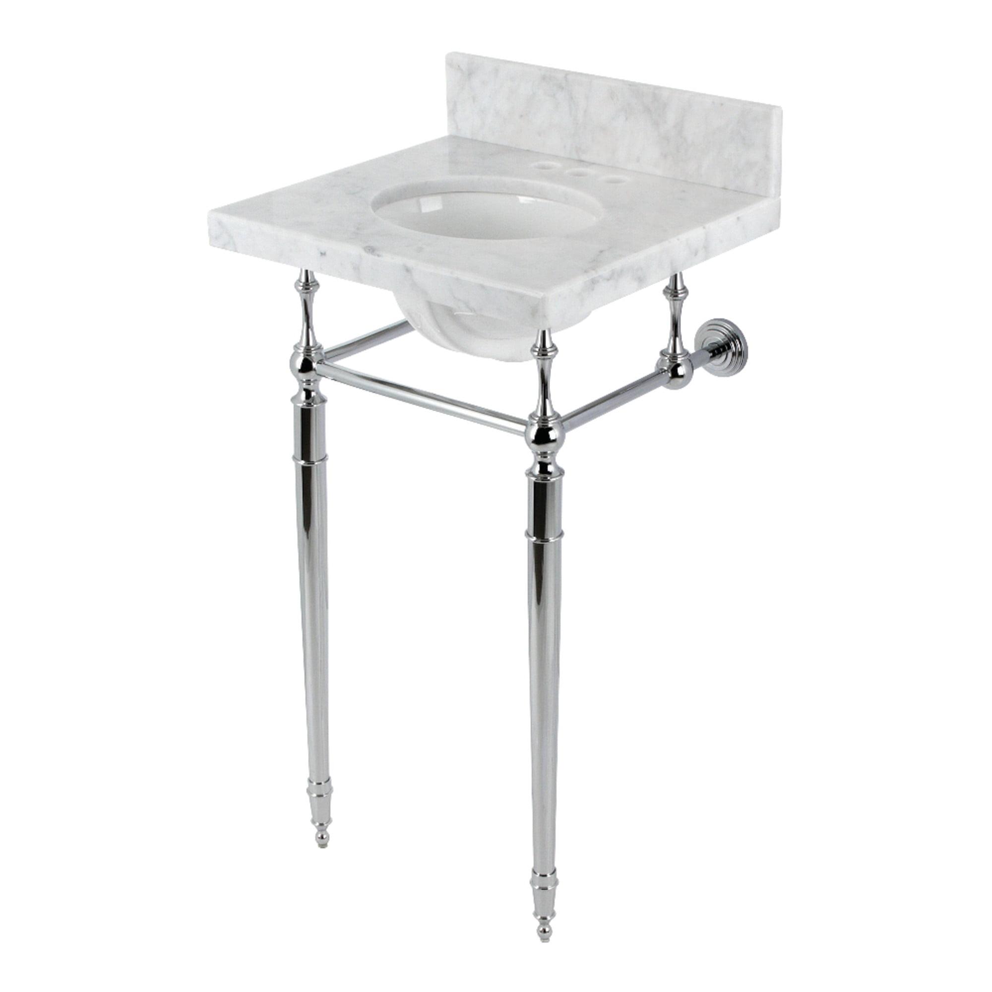 Kingston Brass Edwardian 19-Inch Carrara Marble Console Sink with Brass Legs (4-Inch, 3-Hole)