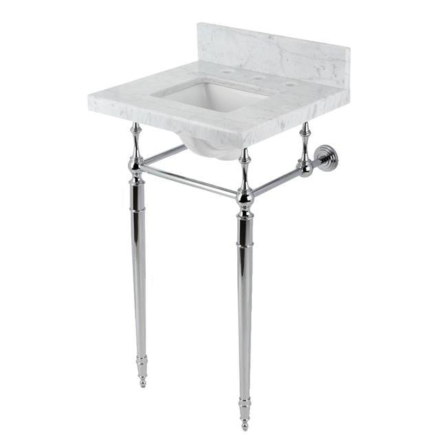 Kingston Brass Edwardian 19-Inch Carrara Marble Console Sink with Brass Legs (8-Inch, 3-Hole)