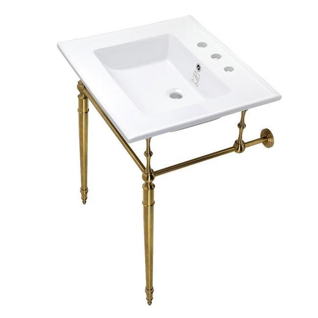 Kingston Brass Edwardian 25-Inch Ceramic Console Sink with Brass Legs (8-Inch, 3-Hole)