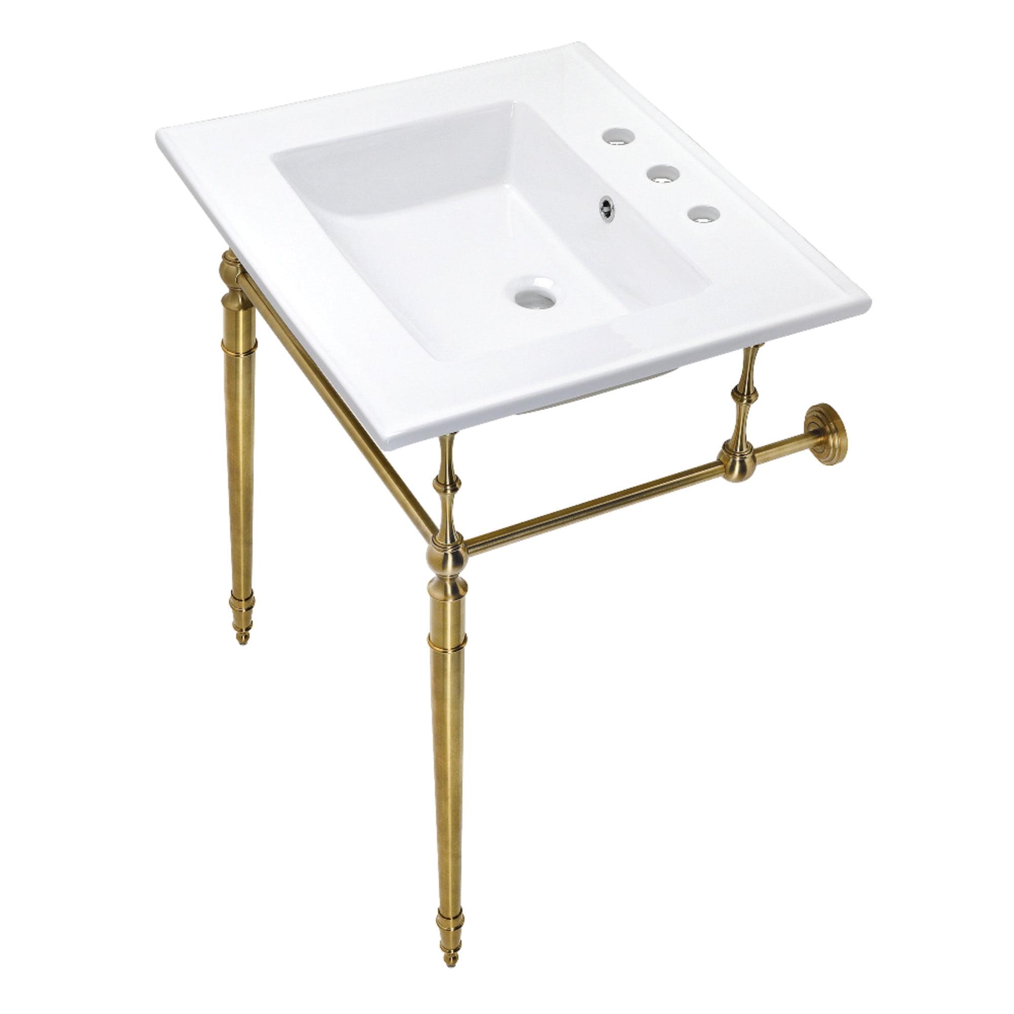 Kingston Brass Edwardian 25-Inch Ceramic Console Sink with Brass Legs (8-Inch, 3-Hole)