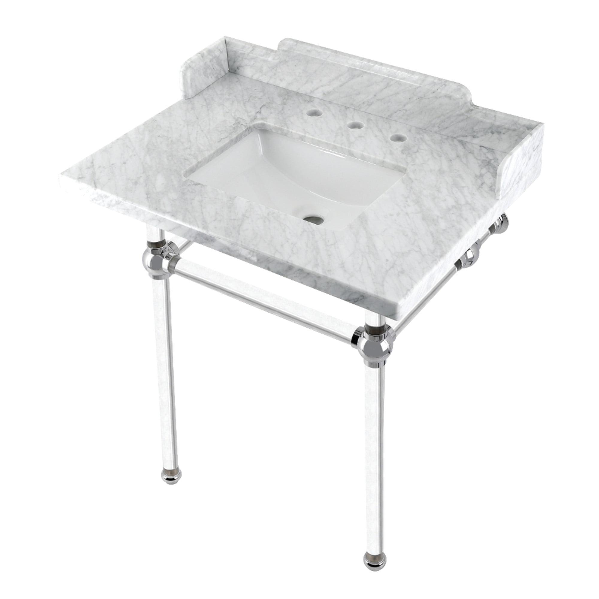 Kingston Brass Pemberton 30-Inch Carrara Marble Console Sink with Acrylic Legs (8-Inch, 3-Hole)