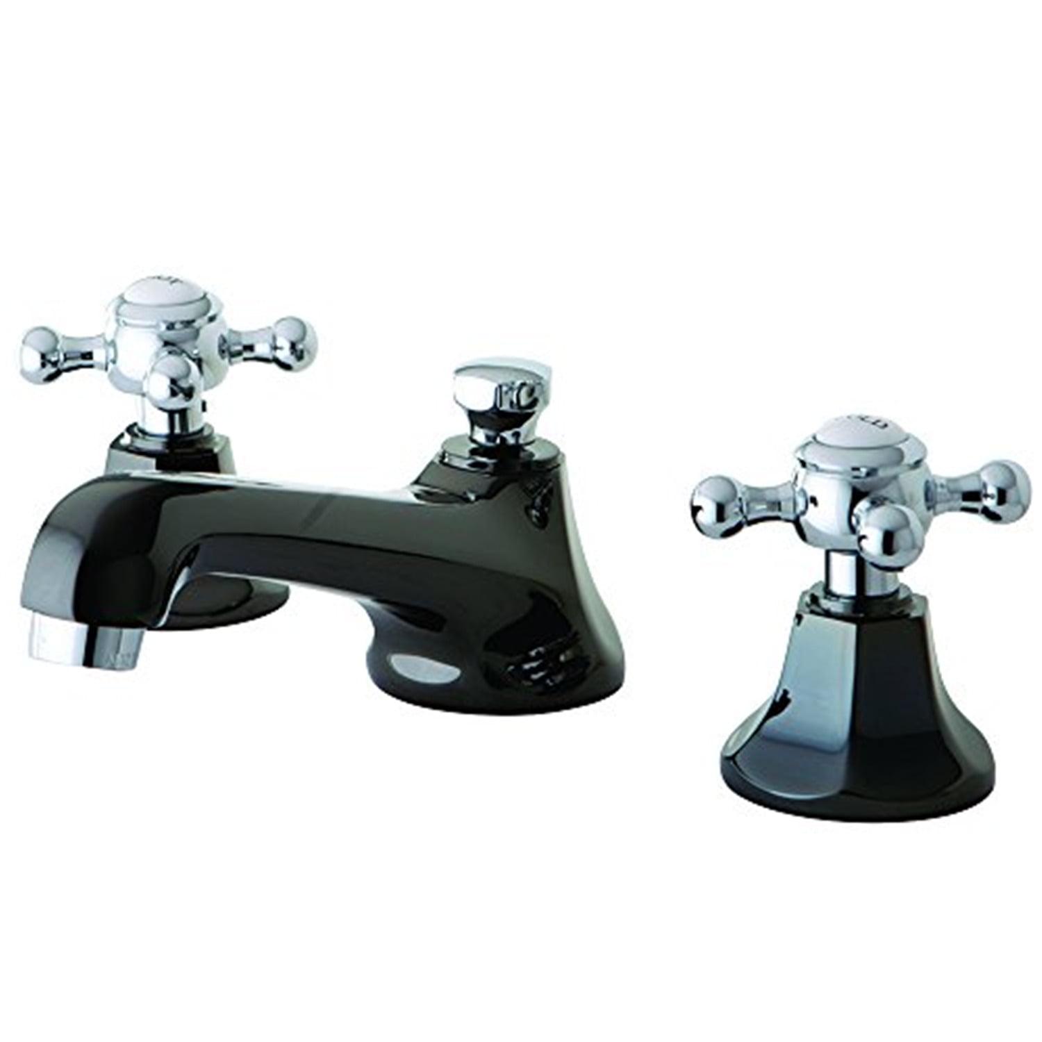 Kingston Brass Water Onyx Two-Handle 3-Hole Deck Mount Widespread Bathroom Faucet with Brass Pop-Up Drain