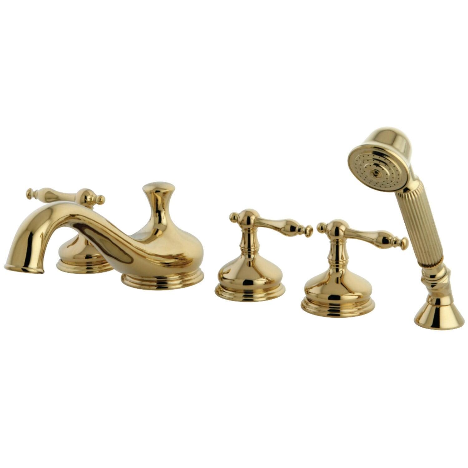 Kingston Brass Roman Three-Handle 5-Hole Deck Mount Roman Tub Faucet with Hand Shower