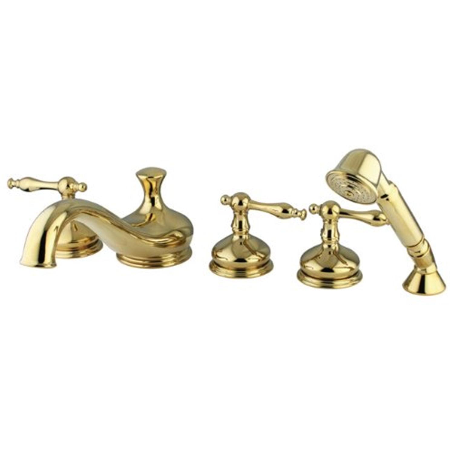 Polished Brass 5-Hole Deck Mount Roman Tub Faucet with Hand Shower