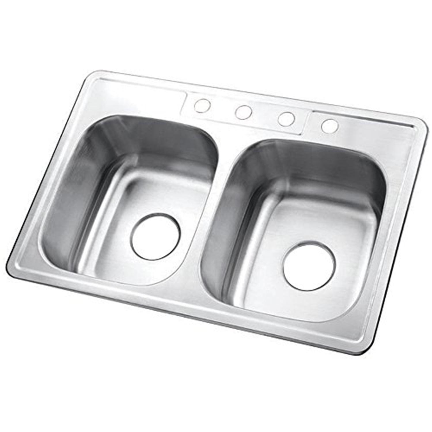 Kingston Brass Studio 33-Inch Stainless Steel Self-Rimming 4-Hole Double Bowl Drop-In Kitchen Sink