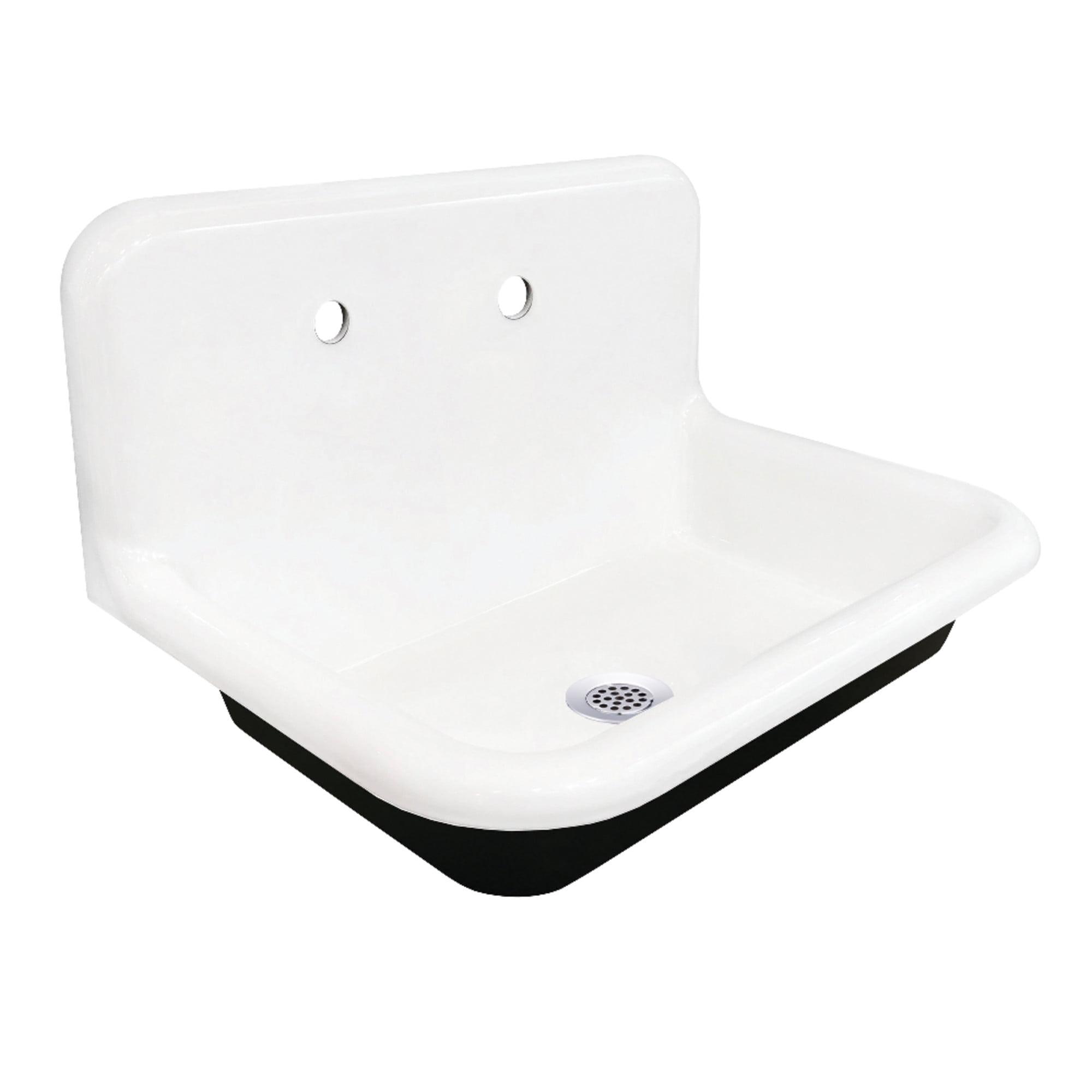 Kingston Brass Towne 30-Inch Cast Iron Wall Mount 2-Hole Single Bowl Kitchen Sink