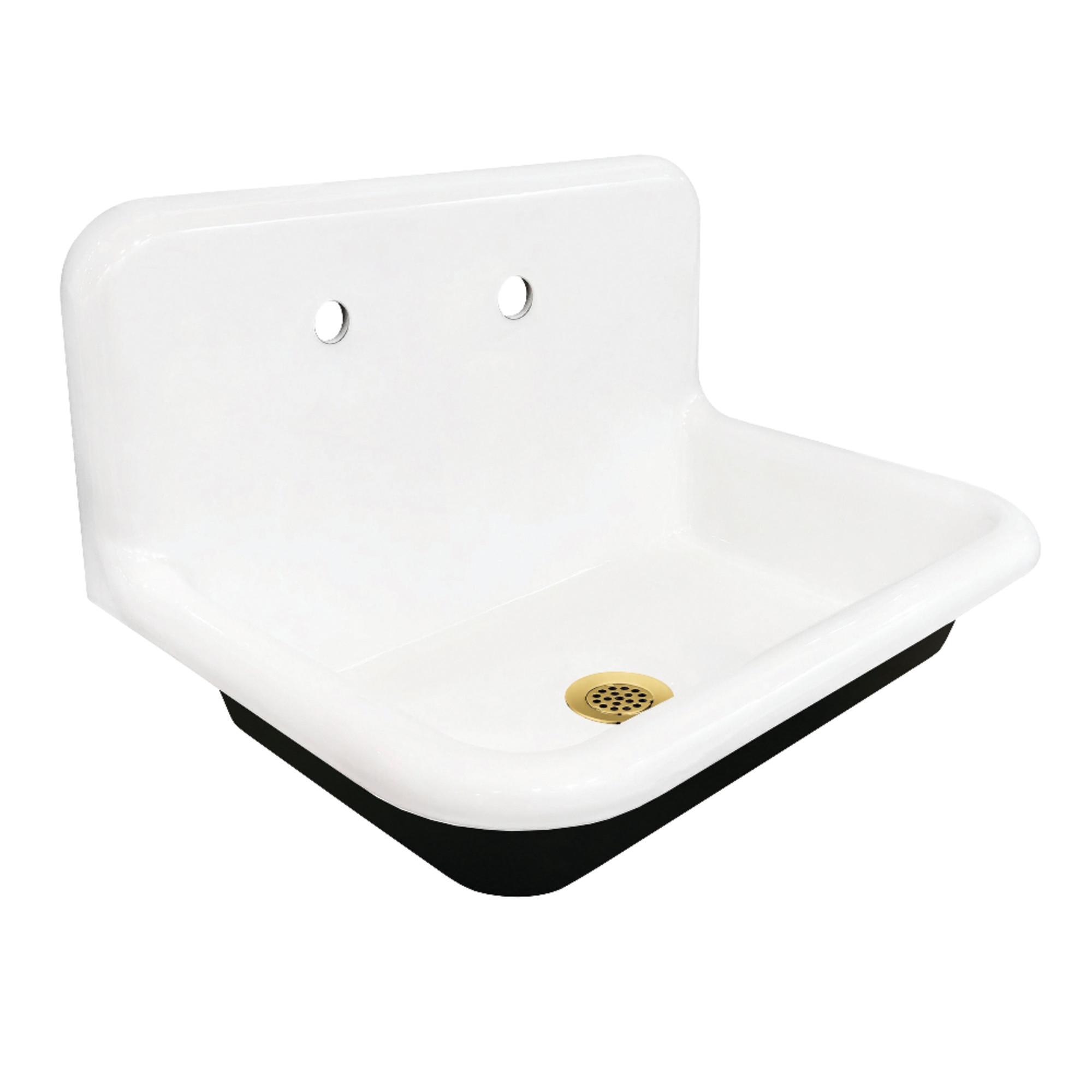 Kingston Brass Towne 30-Inch Cast Iron Wall Mount 2-Hole Single Bowl Kitchen Sink