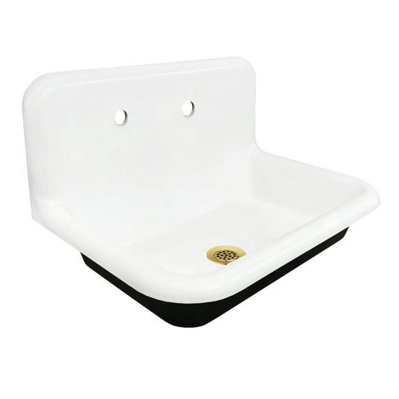 Kingston Brass Towne 30-Inch Cast Iron Wall Mount 2-Hole Single Bowl Kitchen Sink