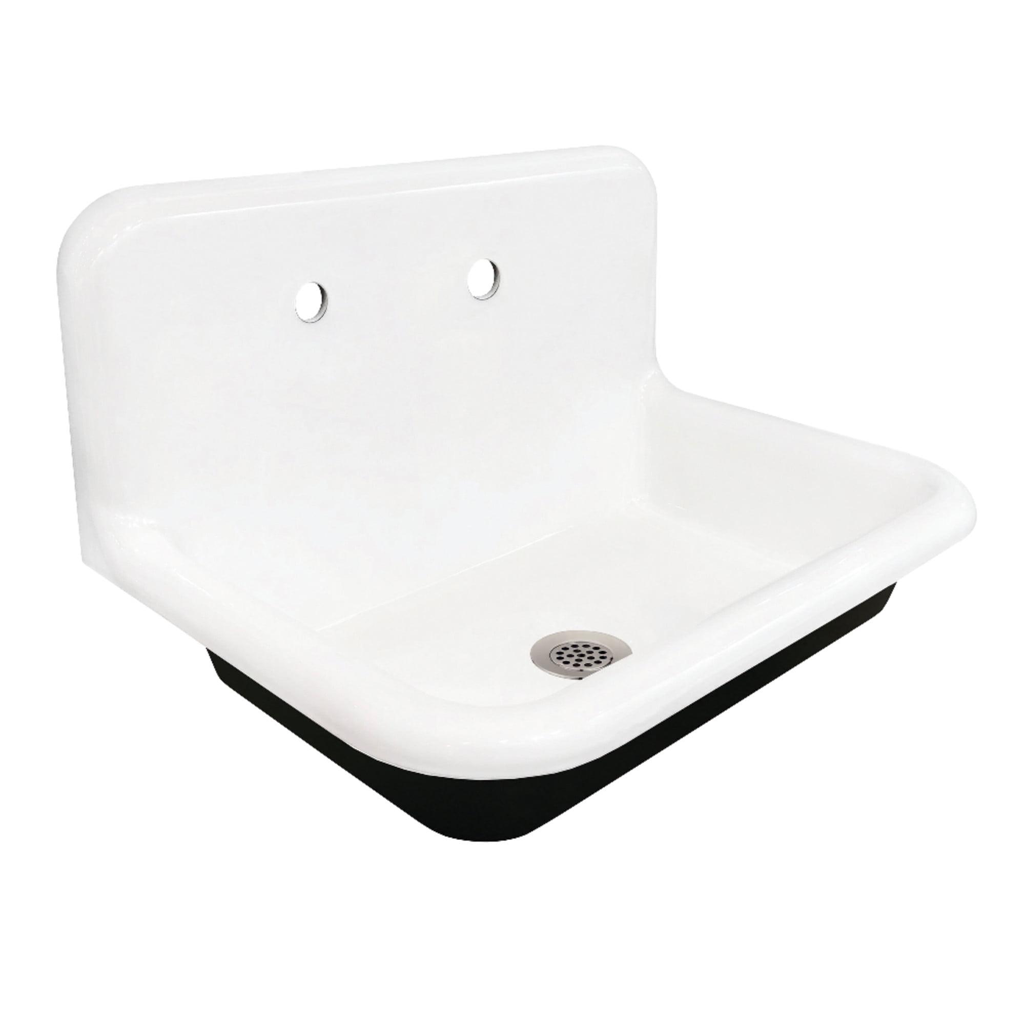 Kingston Brass Towne 30-Inch Cast Iron Wall Mount 2-Hole Single Bowl Kitchen Sink