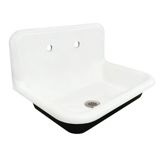 Kingston Brass Towne 30-Inch Cast Iron Wall Mount 2-Hole Single Bowl Kitchen Sink