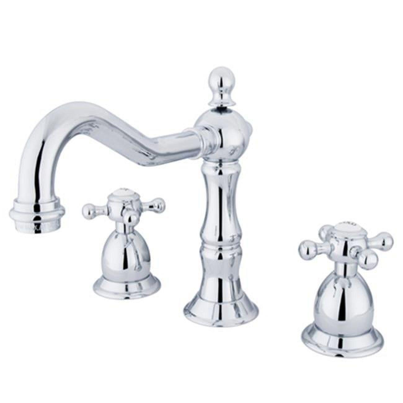 Kingston Brass Heritage Two-Handle 3-Hole Deck Mount Widespread Bathroom Faucet with Brass Pop-Up Drain