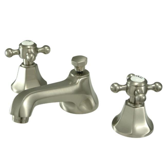 Kingston Brass Metropolitan Two-Handle 3-Hole Deck Mount Widespread Bathroom Faucet with Brass Pop-Up Drain