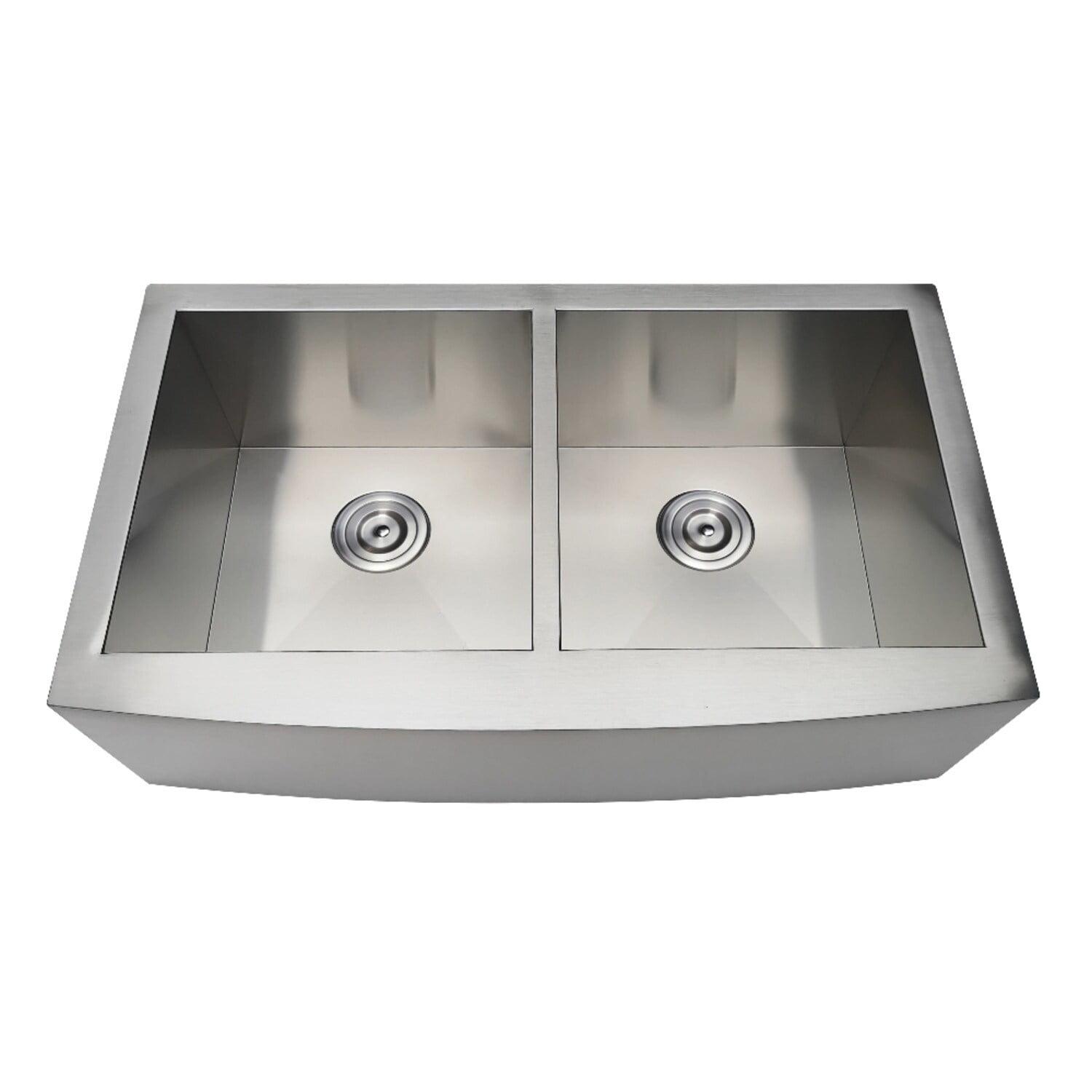 Kingston Brass Uptowne 33-Inch Stainless Steel Apron-Front Double Bowl Farmhouse Kitchen Sink