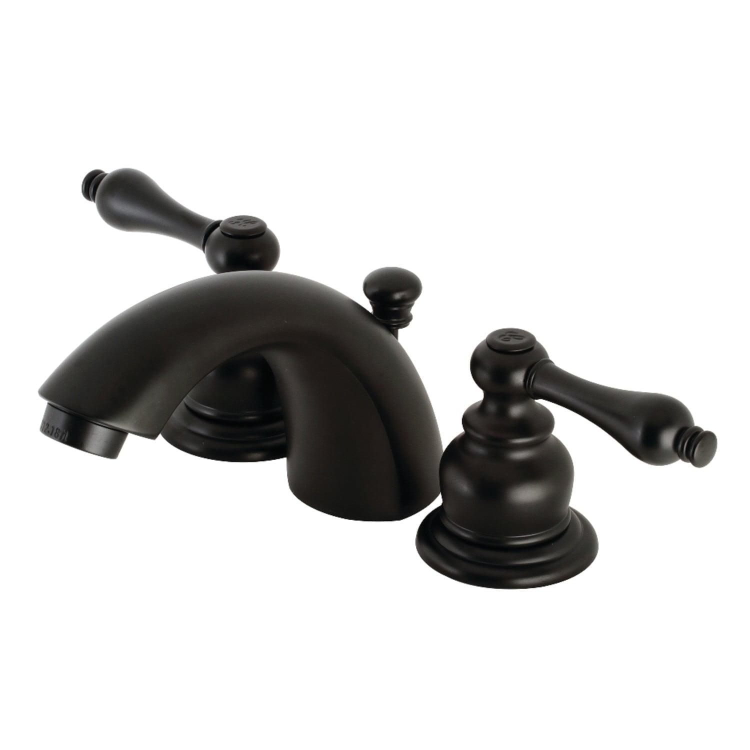 Kingston Brass Victorian Two-Handle 3-Hole Deck Mount Mini-Widespread Bathroom Faucet with Plastic Pop-Up