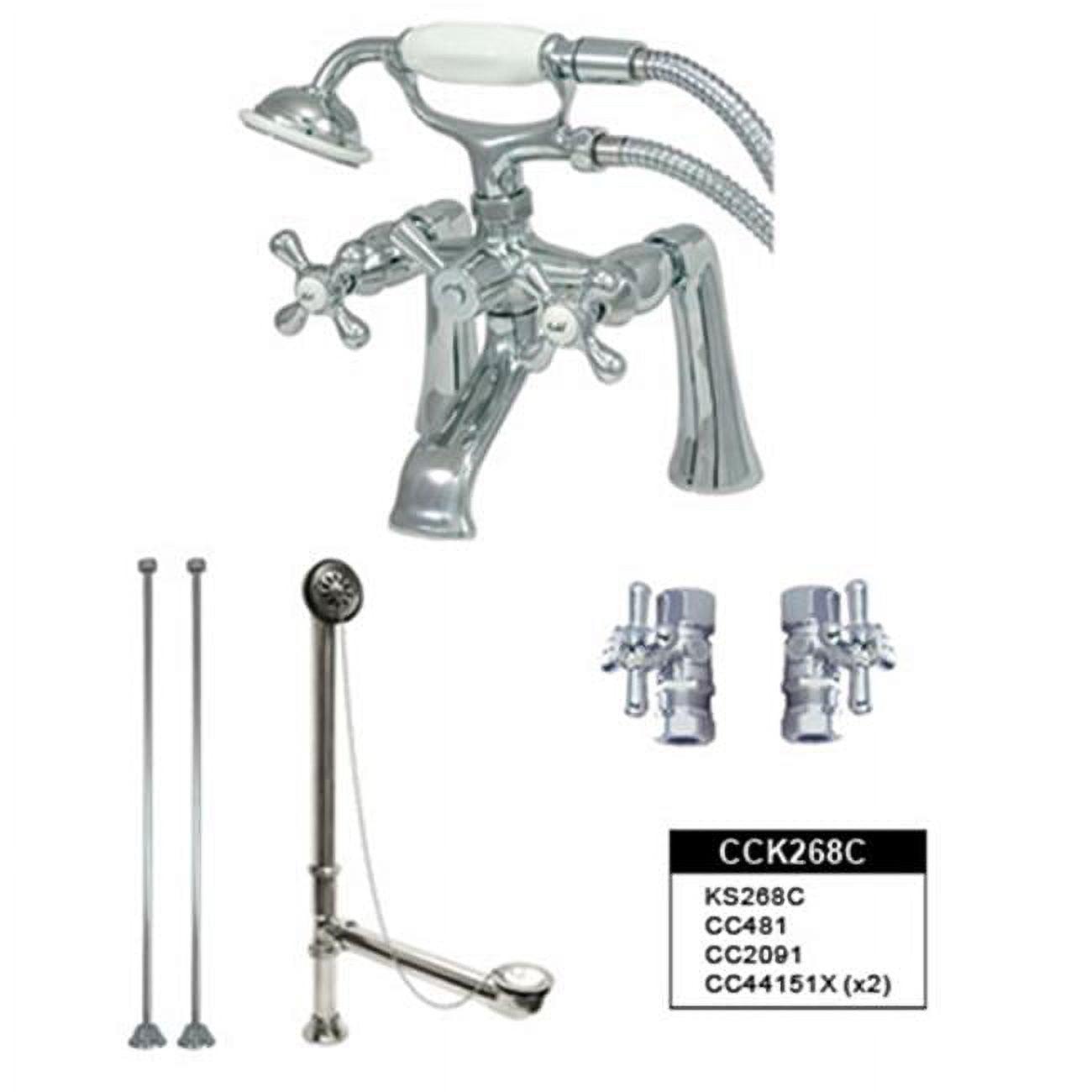Kingston Brass Vintage Two-Handle 2-Hole Deck Mount Clawfoot Tub Faucet Package with Supply Line, Hand Shower and Tub Drain