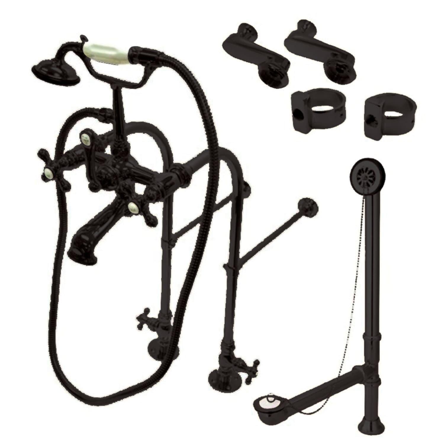 Kingston Brass Vintage Two-Handle 2-Hole Freestanding Clawfoot Tub Faucet Package with Supply Line, Hand Shower and Tub Drain