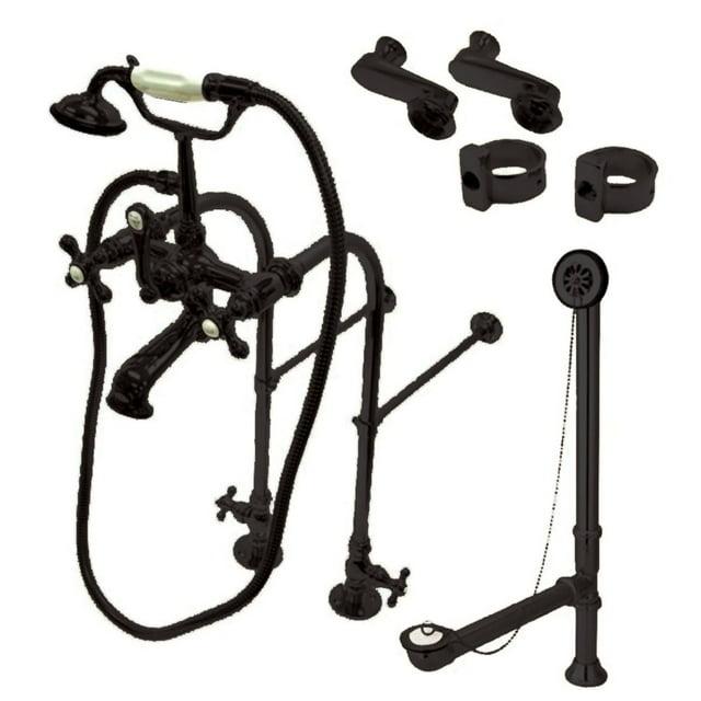 Kingston Brass Vintage Two-Handle 2-Hole Freestanding Clawfoot Tub Faucet Package with Supply Line, Hand Shower and Tub Drain