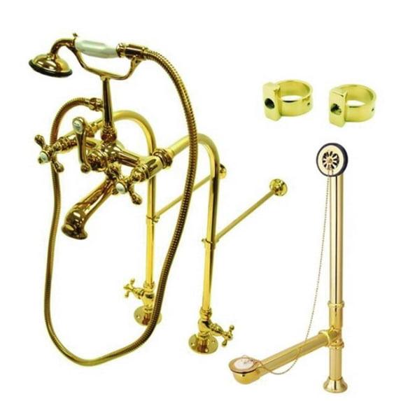 Kingston Brass Vintage Two-Handle 2-Hole Freestanding Clawfoot Tub Faucet Package with Supply Line, Hand Shower and Tub Drain