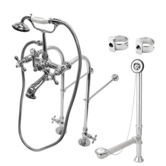 Kingston Brass Vintage Two-Handle 2-Hole Freestanding Clawfoot Tub Faucet Package with Supply Line, Hand Shower and Tub Drain
