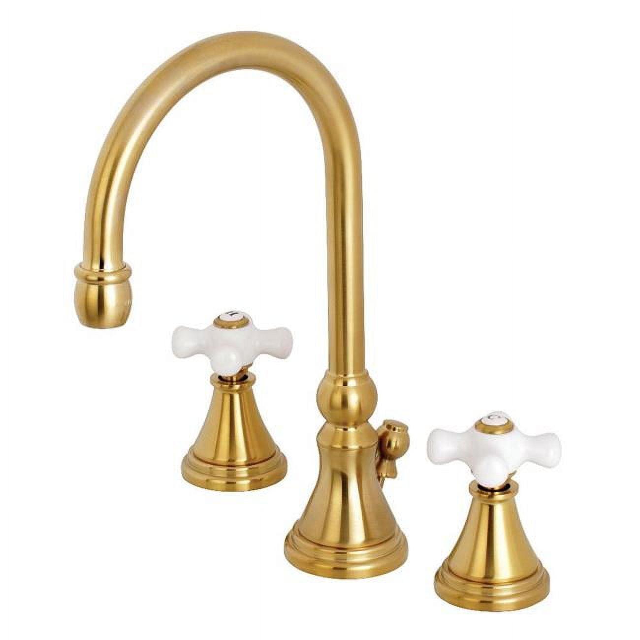 Brushed Brass 8-Inch Widespread Bathroom Faucet with Cross Handles