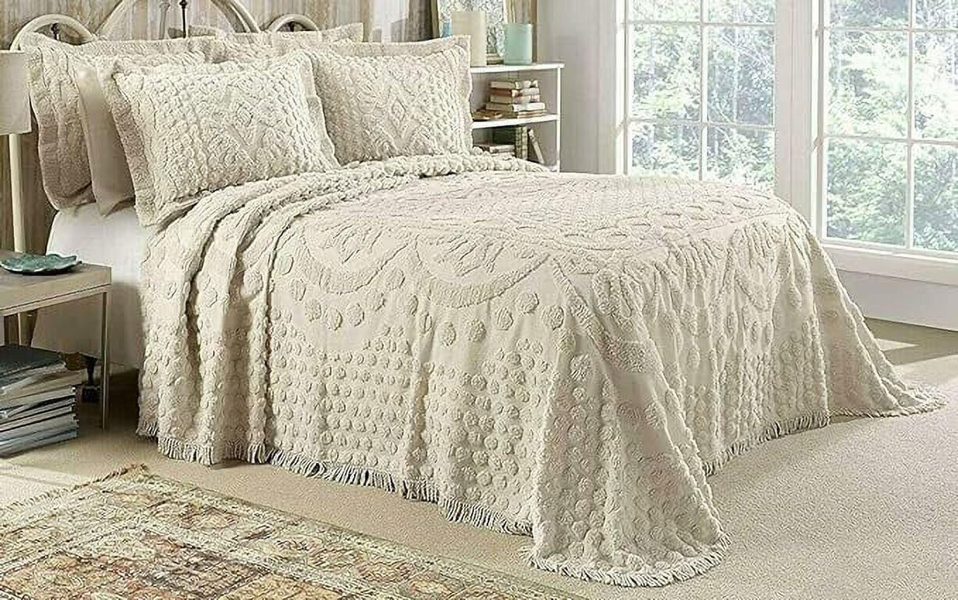 Kingston Chenille Tufted Bedspread And Pillow Sham Set, All Cotton, King Size, Beige